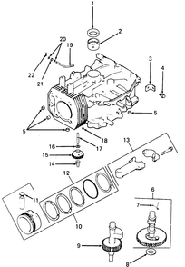 Crankcase Diagram and Parts List for 1320 147008-207400-130232100-131232F100-139232100 Cub Cadet Lawn Tractor